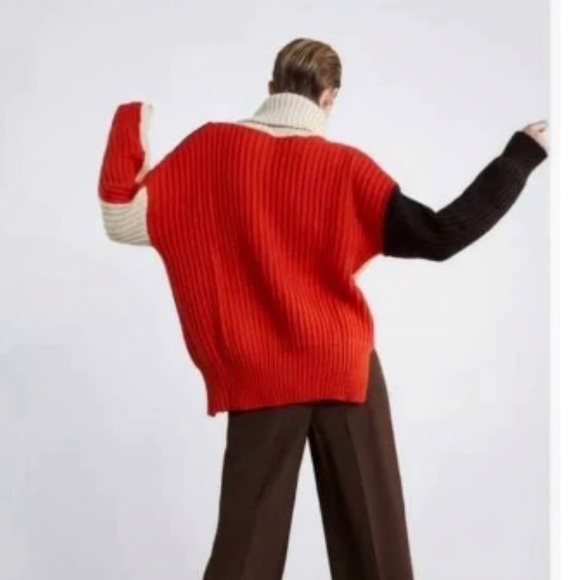Zara Colorblock Cable Knit Turtleneck Sweater - Picture 6 of 13